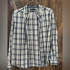 Nautica Gray and Navy Plaid Button-Down Shirt